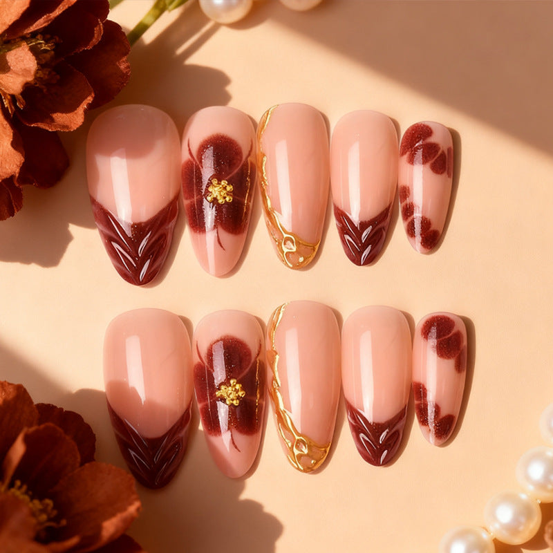 Artistic Floral Press-On Nail Set Bowlift