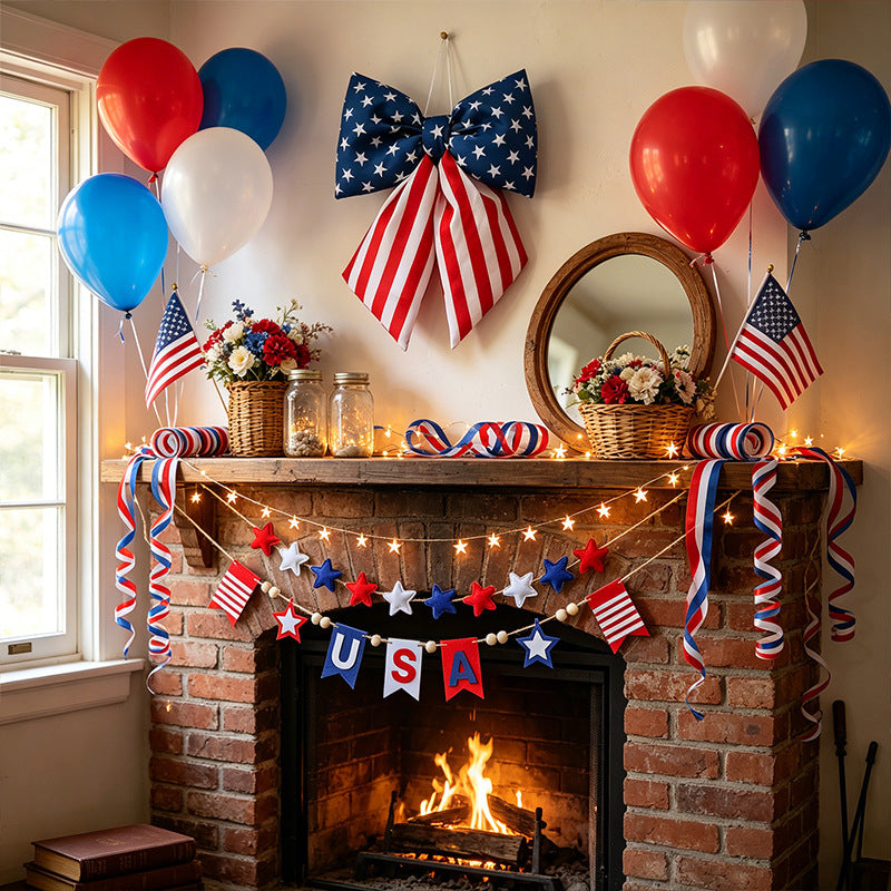 Independence Day oversized hanging bow with elastic loop for door porch and wreath Bowlift