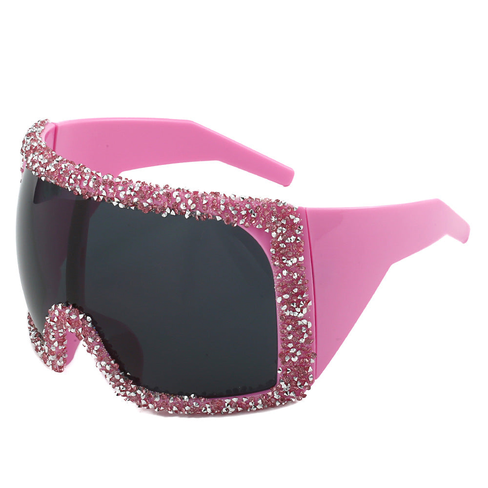 Women's Sporty Oversized Sunglasses with Rhinestone Embellishments Bowlift