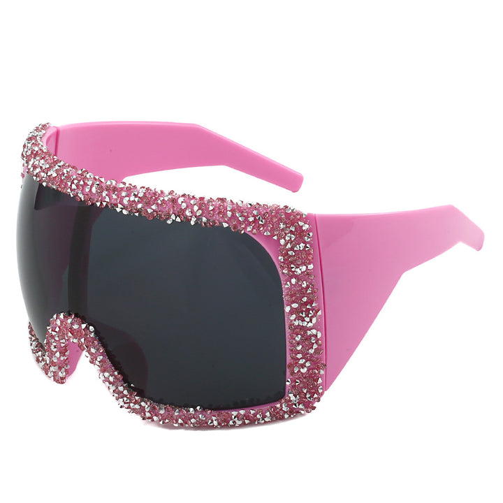 Women's Sporty Oversized Sunglasses with Rhinestone Embellishments Bowlift