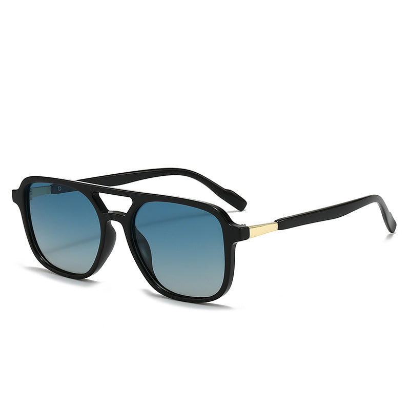 Square Aviator Sunglasses with Cutout Double Bridge and Polarized Gradient Lenses Bowlift