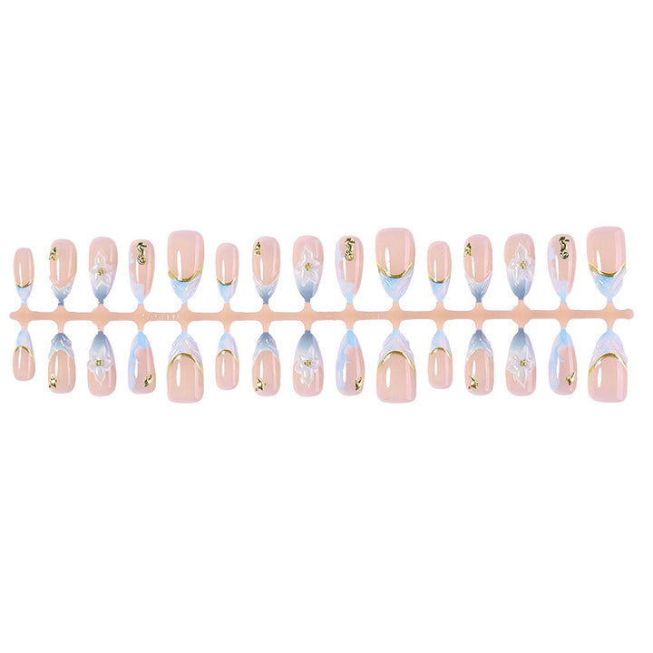 Decorative Press-On Nail Art Set with Elegant Floral Design Bowlift