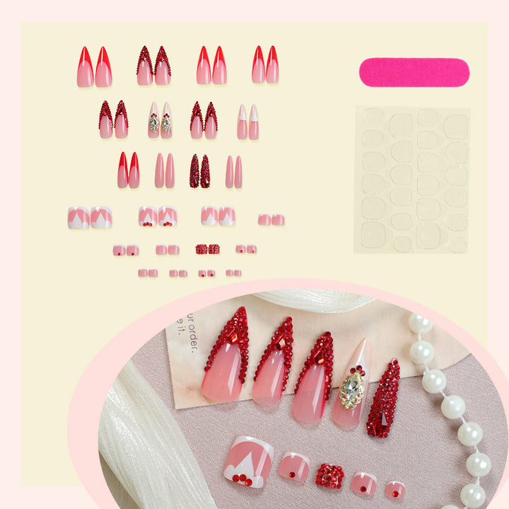 Artificial nail set with sparkling rhinestone accents and romantic motifs Bowlift