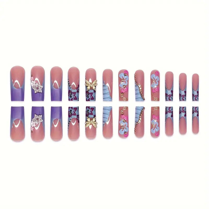 Artistic Floral-Embellished Press-On Nail Set Bowlift