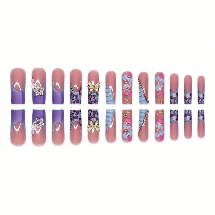 Artistic Floral-Embellished Press-On Nail Set Bowlift