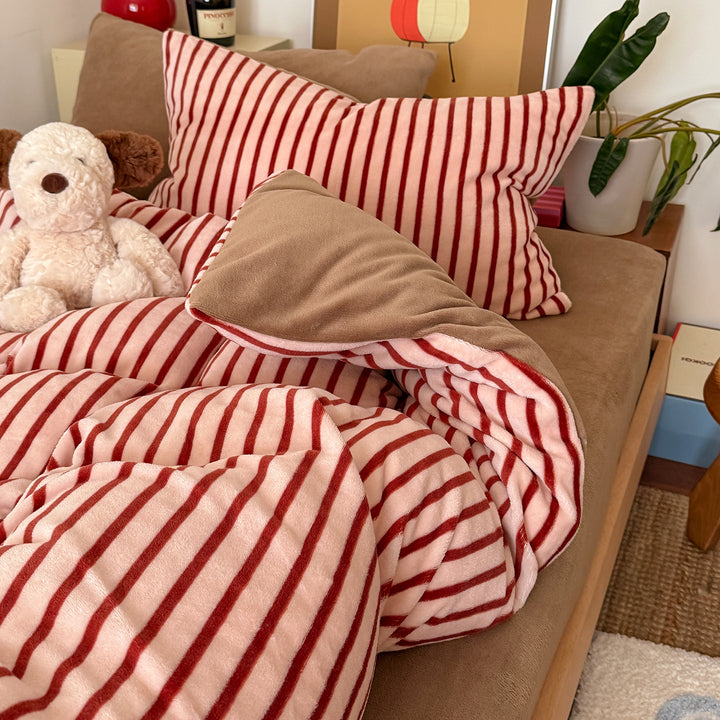 Plush Reversible Striped Cozy Duvet Comforter & Pillow Sham Set