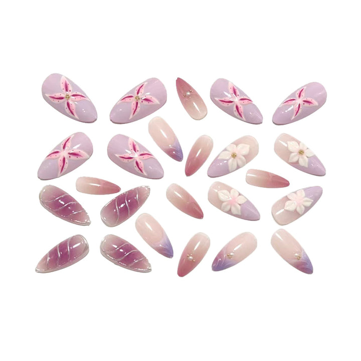 Exquisite Artificial Nails with Floral Design and Glitter Accents Bowlift