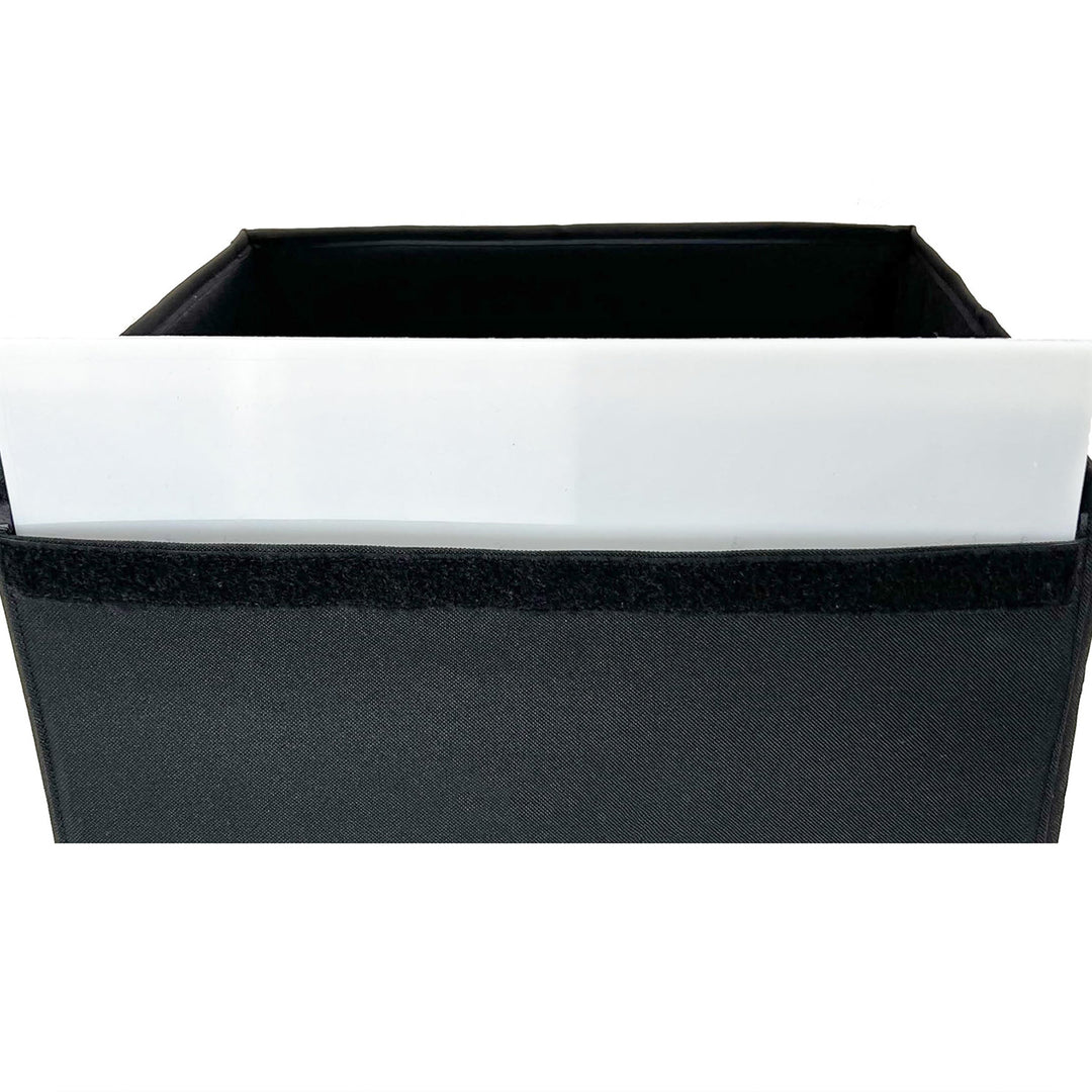 collapsible fabric storage cube organizer with reinforced base and reflective trim Bowlift