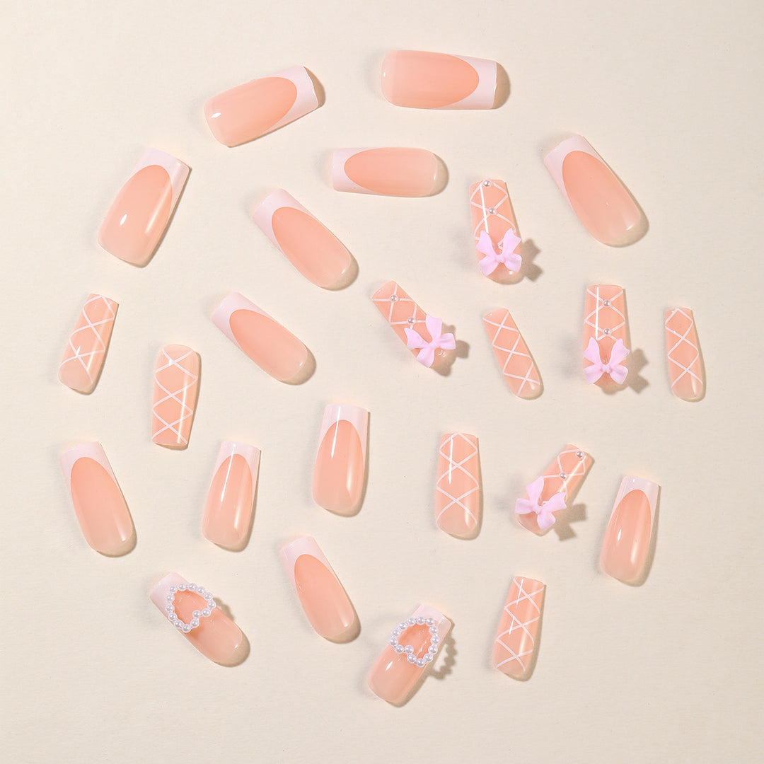 Decorative Heart-Accent Acrylic Nail Art Extensions Bowlift
