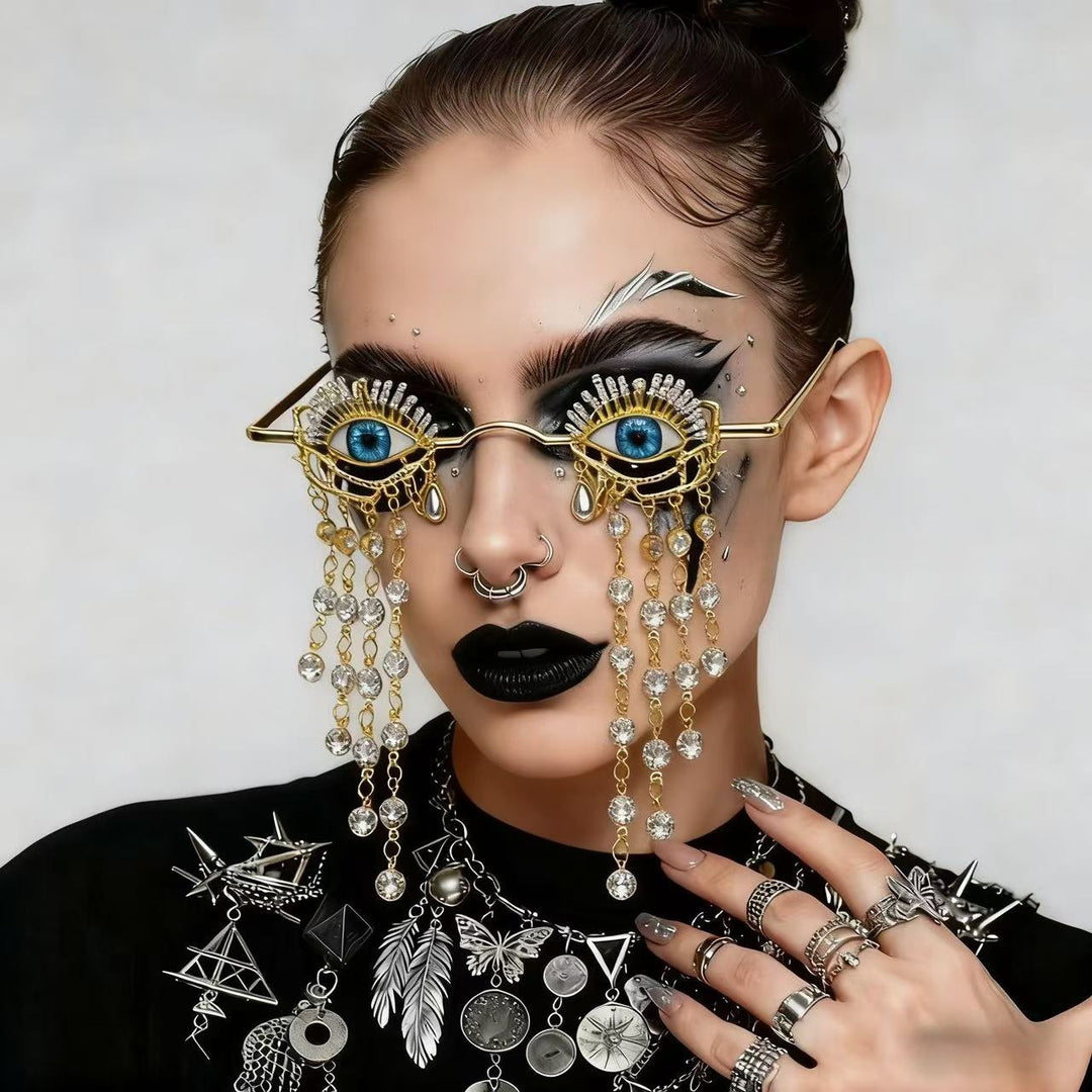 Ladies creative glossy glasses with eye motif and sparkling embellishments Bowlift
