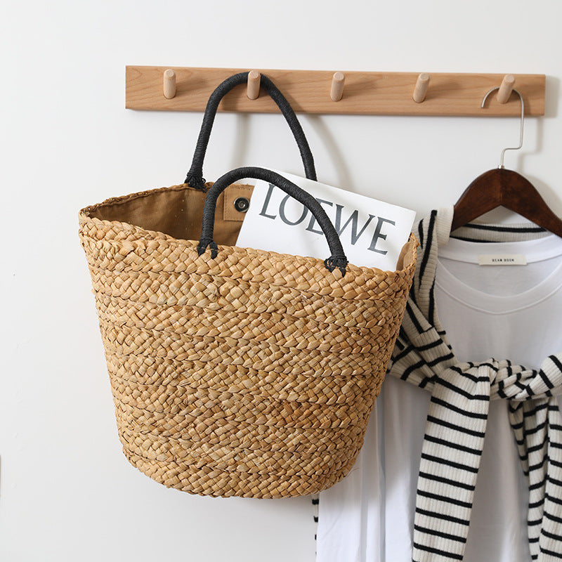 Elegant Basket Bag with Contrast Handles Bowlift