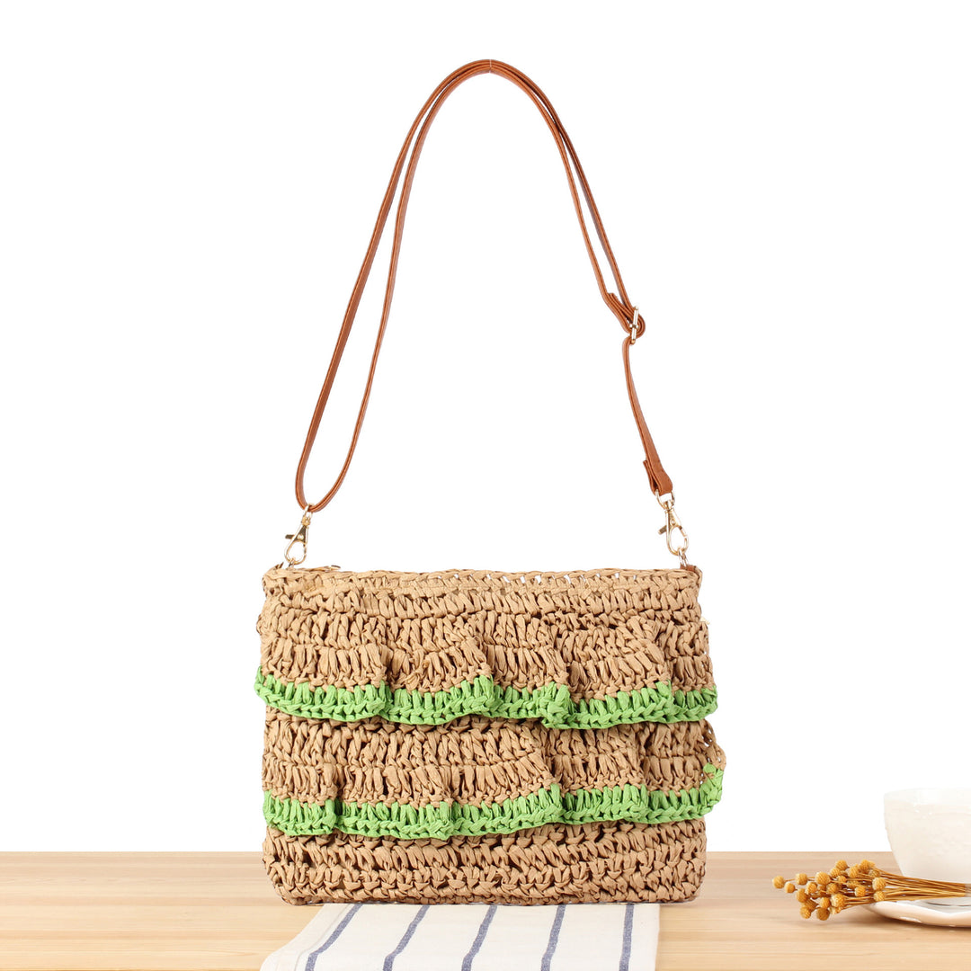 Handbag with Ruffle Design Made of Braided Straw Bowlift