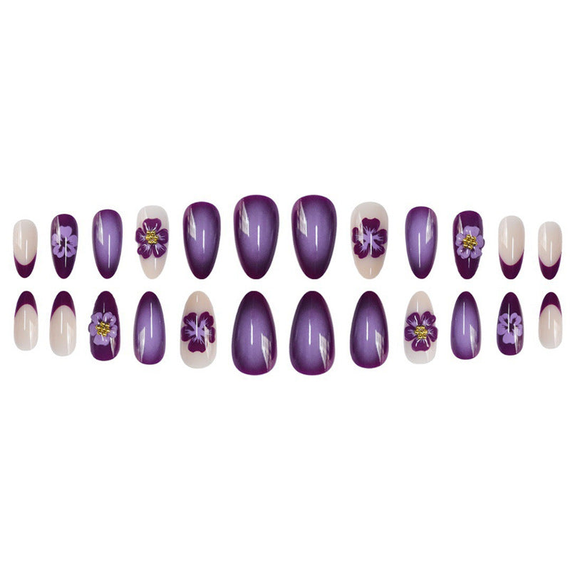 Artistic Floral Press-On Nails with 3D Accents Bowlift