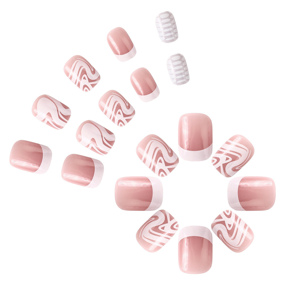 Artistic Press-On Nail Set with Marble and Textured Design Bowlift