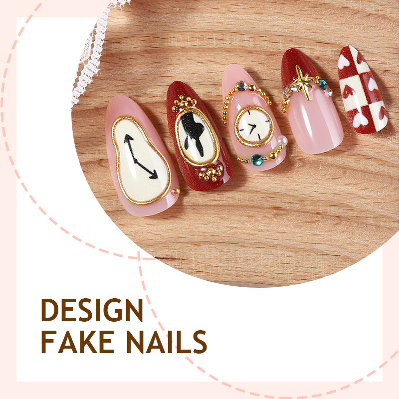 Creative nail art set with playful heart and clock motifs Bowlift