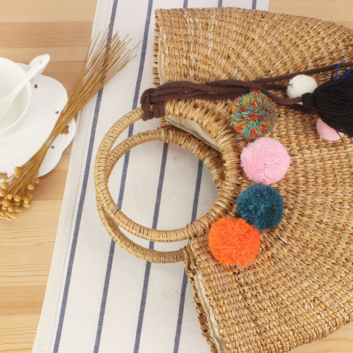 Braided Bast Crossbody Bag with Colorful Tassels Bowlift