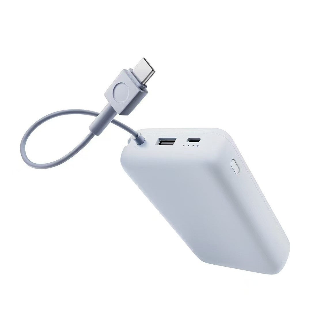 Compact portable High-capacity power bank with integrated charging cables and matte soft-touch finish Bowlift