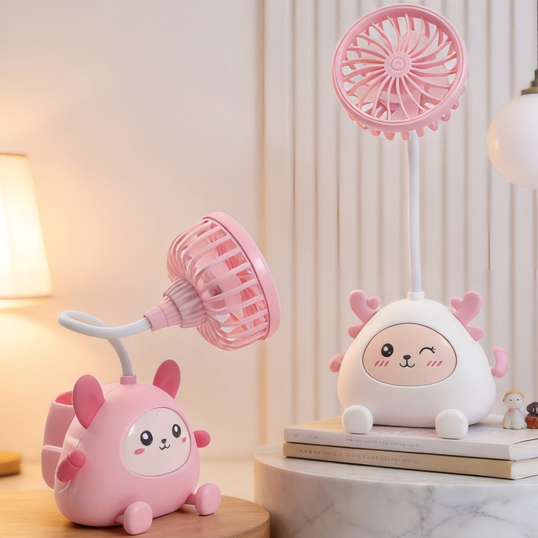 Ladies desk lamp with integrated mini fan Bowlift