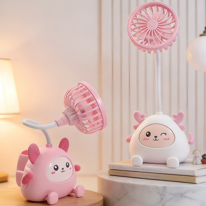 Ladies table lamp with integrated fan and toy design Bowlift