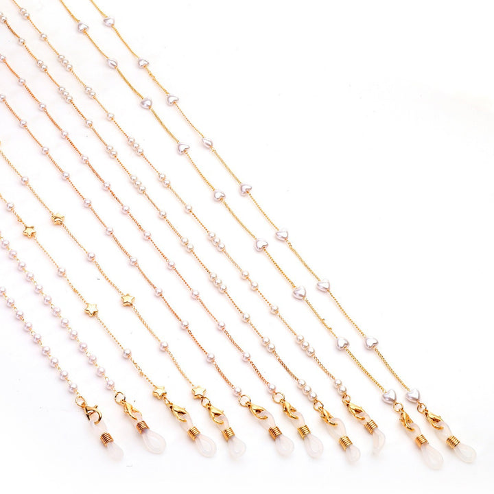 Elegant Heart-Shaped Pearl Chain Eyewear Holder Bowlift
