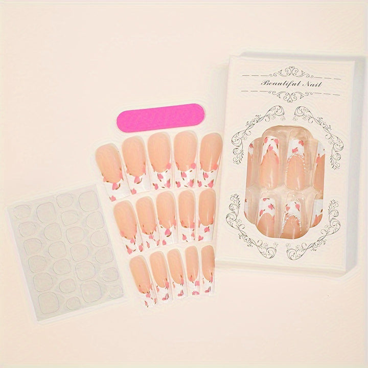 Artificial nail set with floral designs and elegant decorations Bowlift