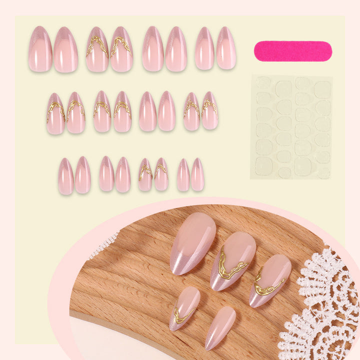 Artificial nail set with elegant gold accent and flower-shaped design Bowlift