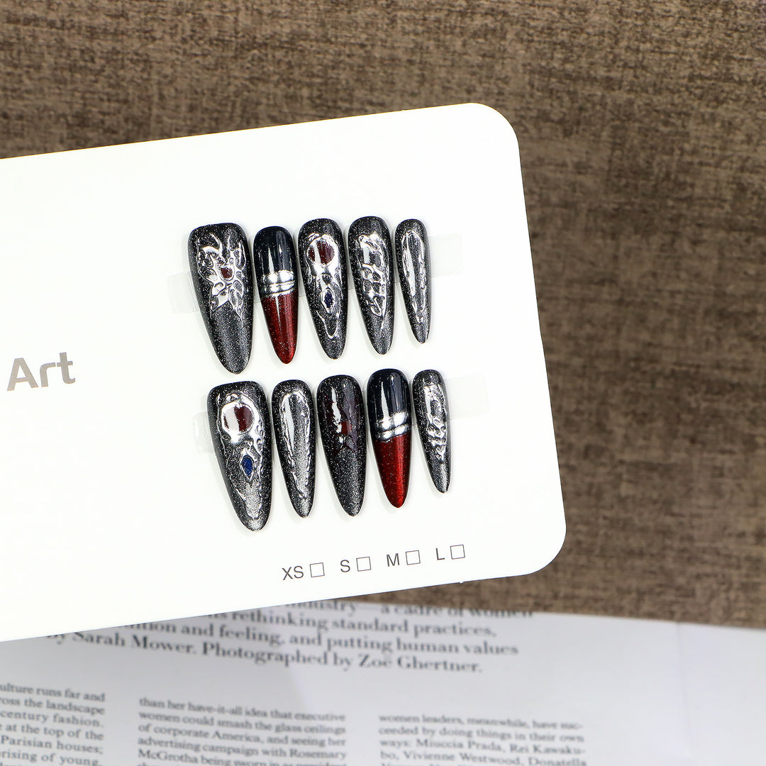 Elegant Stiletto Press-On Nail Art Set with Unique Design Bowlift