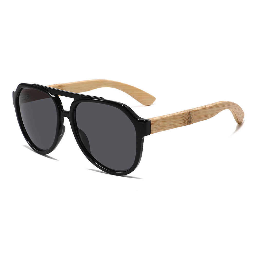 Rimless oversized cat eye polarized sunglasses with wood-effect temples Bowlift