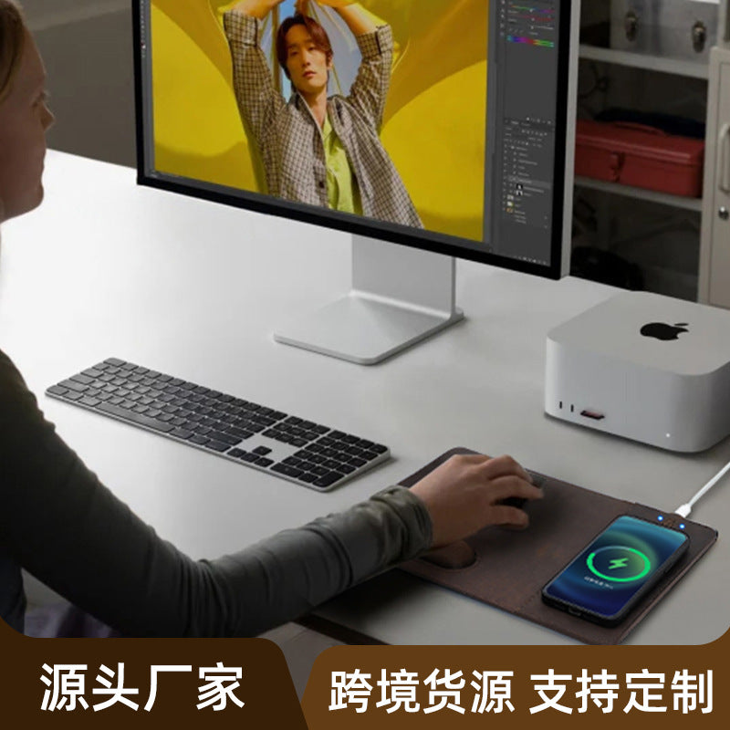Leather Wireless Charging Desk Mat with Ergonomic Wrist Rest Bowlift