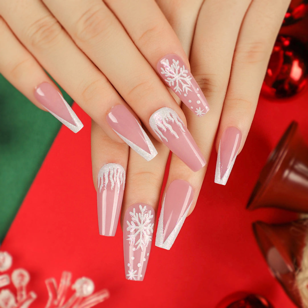 Artful Stiletto Nails with Snowflake Design Bowlift