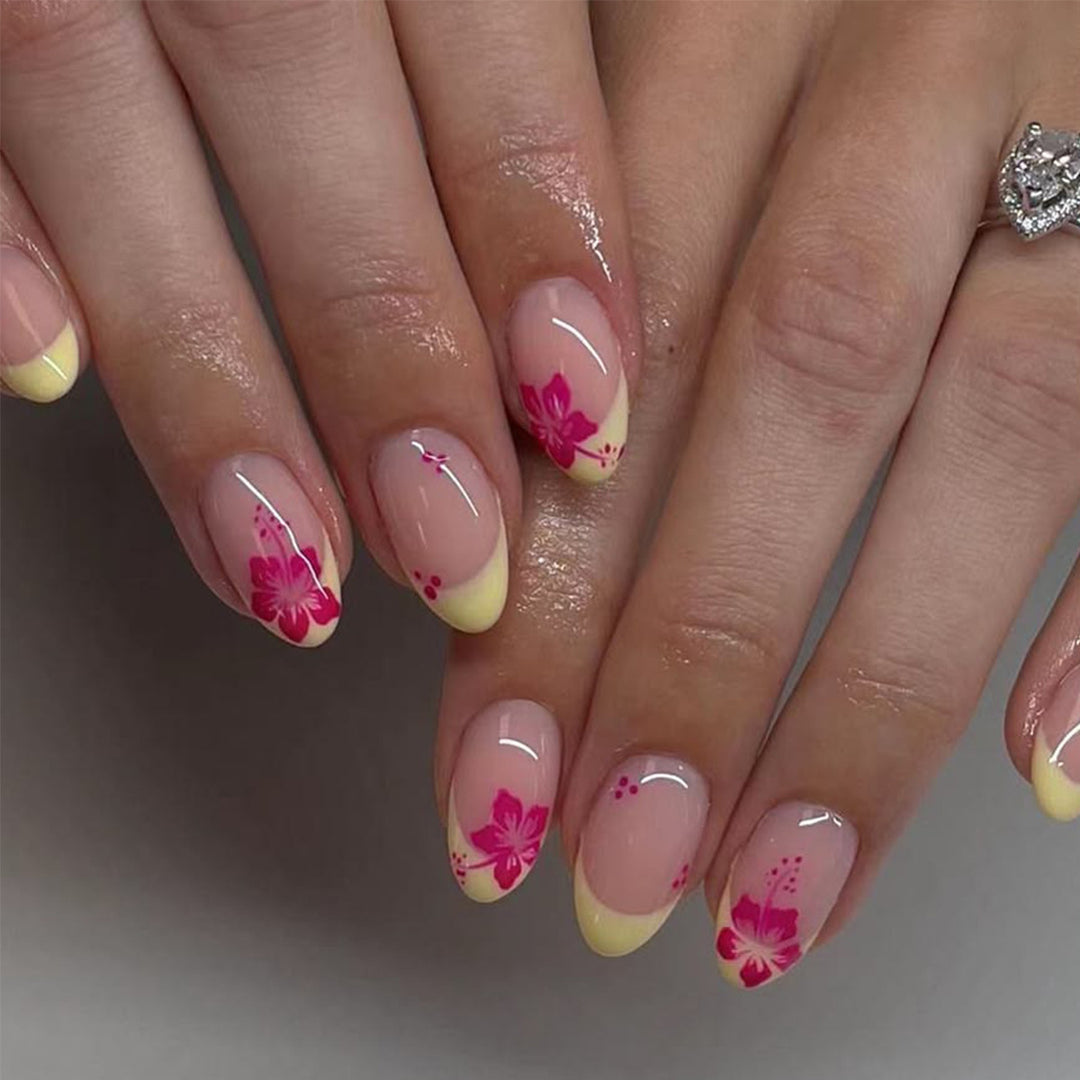 Floral French Tip Nail Art Bowlift