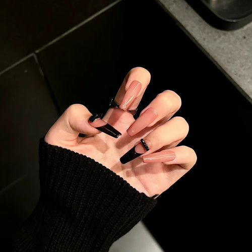 Elegant Long Press-On Nails Set with Artistic Tips Bowlift