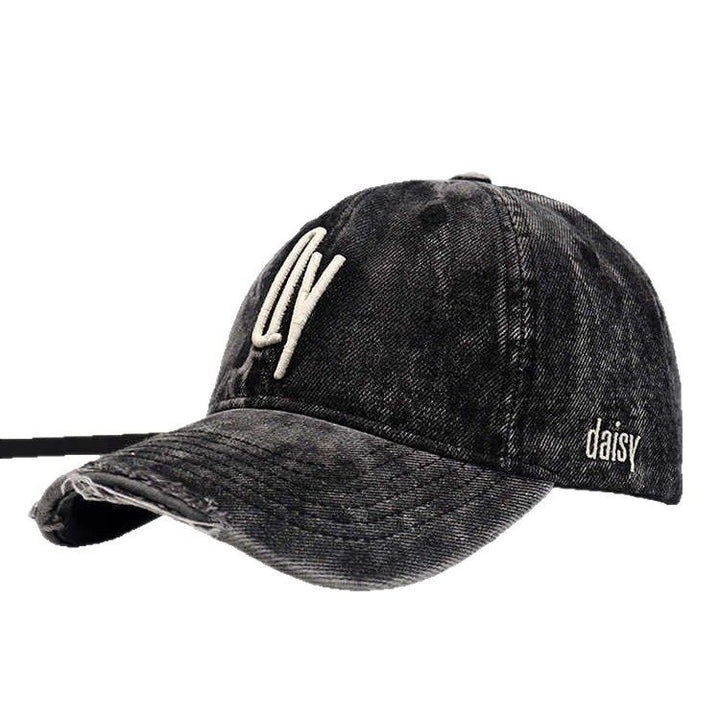 Women's Distressed Denim Embroidered Baseball Cap Bowlift
