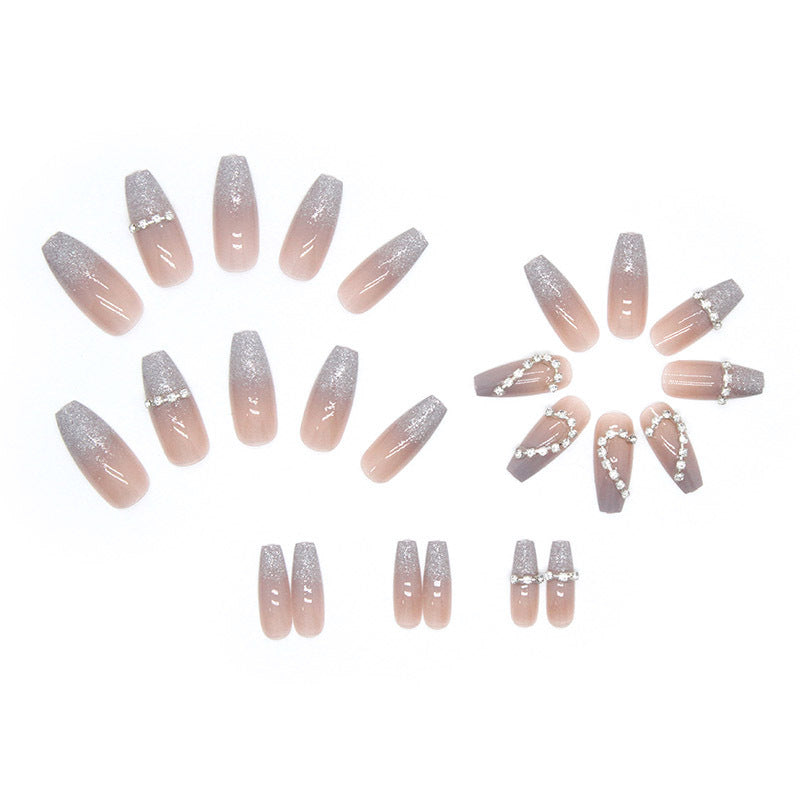 Artificial Nail Set with Sparkling Heart Designs and Glitter Accents Bowlift