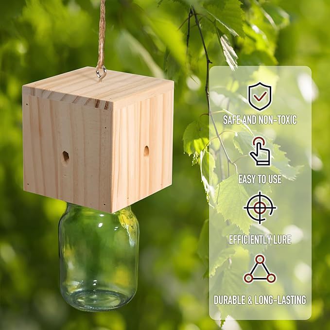 Hanging wooden bird feeder with glass jar seed reservoir and natural jute hanger Bowlift