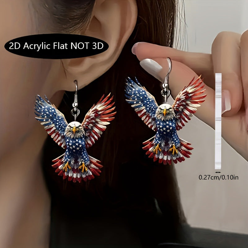 Women's nan Acrylic Flat Patriotic Bull Head Round Dangle Earrings with Fishhook Alloy Findings Bowlift