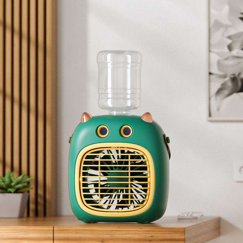 Cooling compact tabletop evaporative misting fan humidifier with refillable top-fill reservoir and adjustable airflow Bowlift