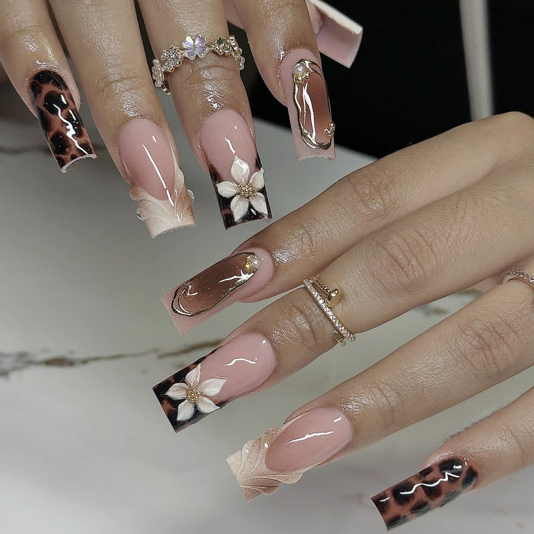 Floral Accent Acrylic Nail Art Extensions Bowlift 1789713316