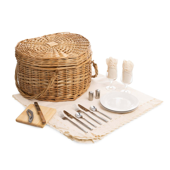 Ladies picnic basket with integrated dish set and elegant inner lining Bowlift