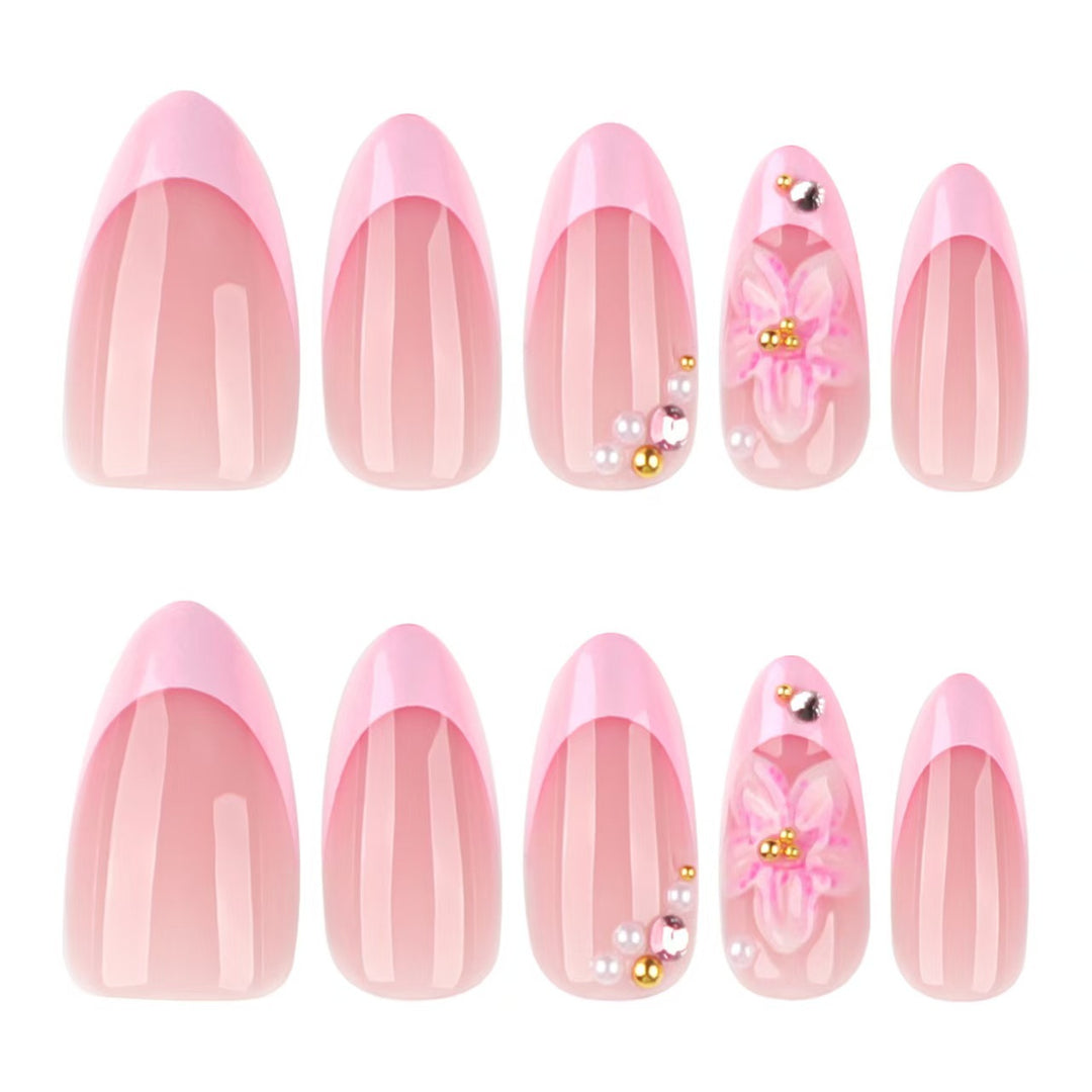 Press-On Nail Art Set with Floral Embellishments Bowlift