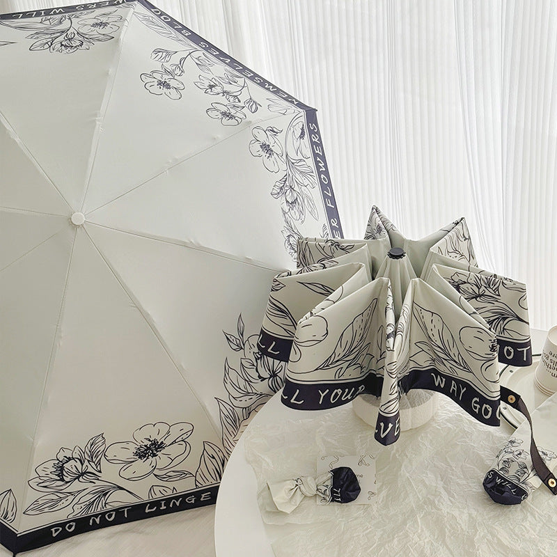 Women's Folding Umbrella with Creative Art Design Bowlift