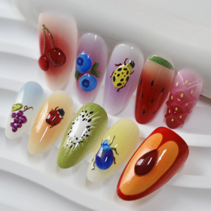 Creative Fruit and Insect-Themed Press-On Nail Art Bowlift