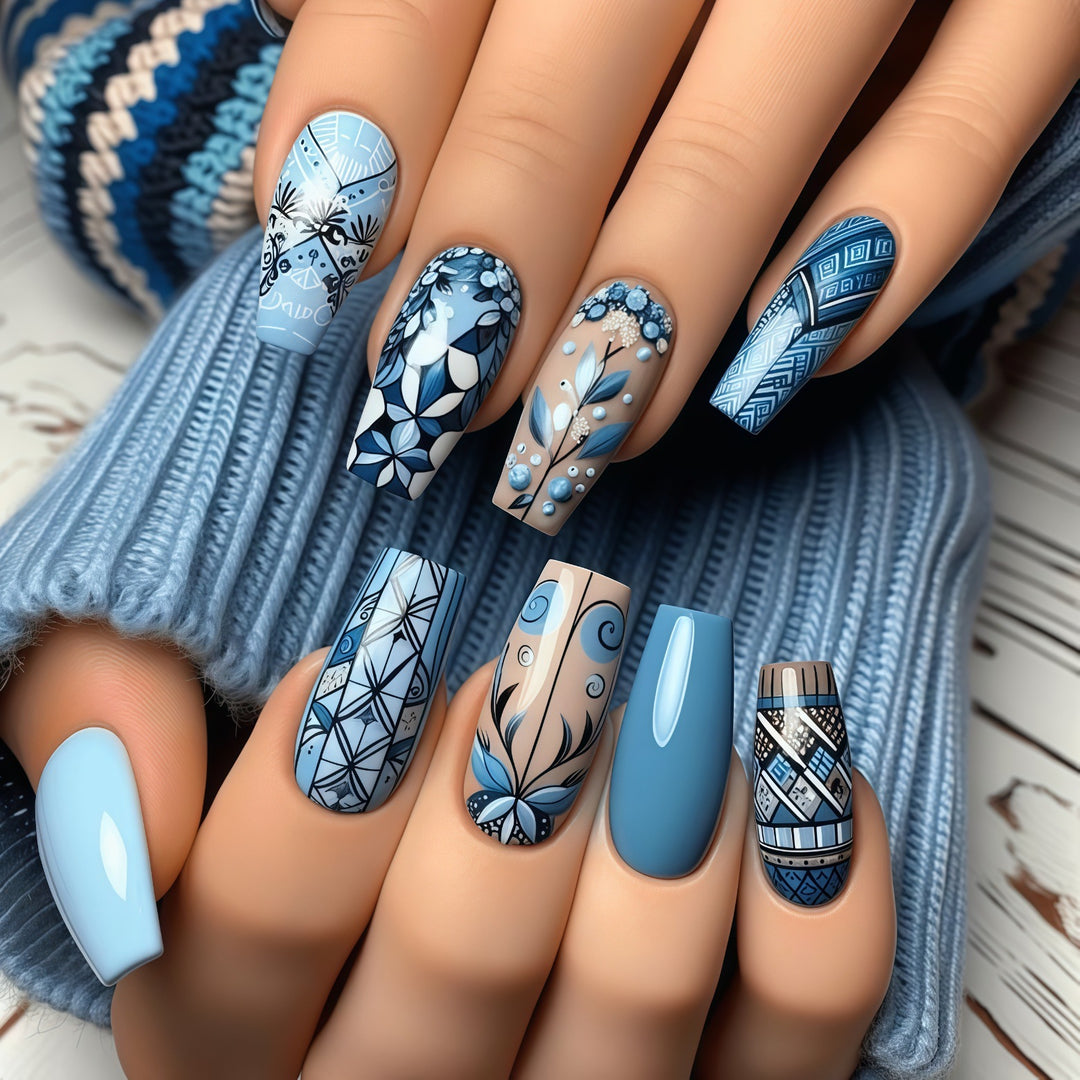 Nail art with floral and geometric design Bowlift