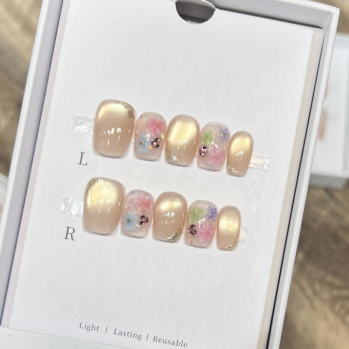 Artistic Floral-Design Press-On Nail Set Bowlift