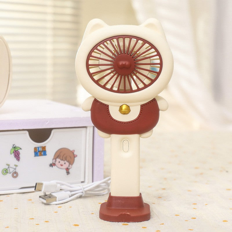 Women's Portable Mini Hand Fan with Animal Ears and USB Charging Function Bowlift