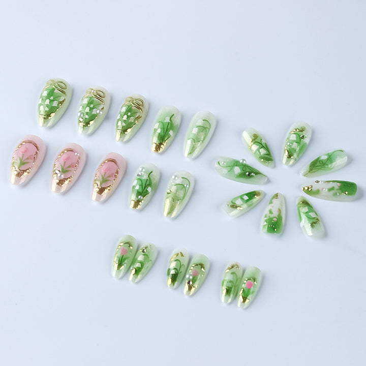 Elegant Floral Stiletto Press-On Nails Bowlift