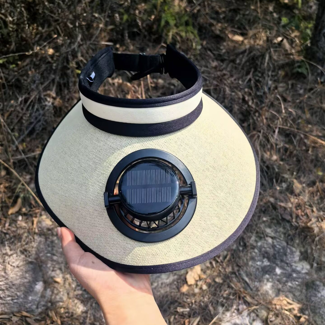 Sun protection visor with solar powered fan Bowlift