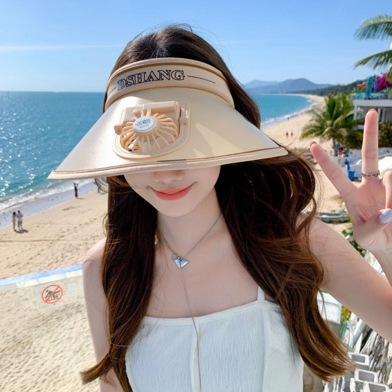 Sun protection visor with quiet rechargeable mini fan and adjustable neoprene seat Bowlift