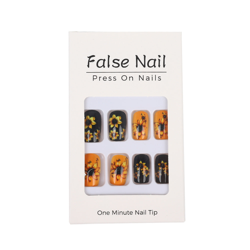 Artificial nails in floral design with sunflower motif Bowlift