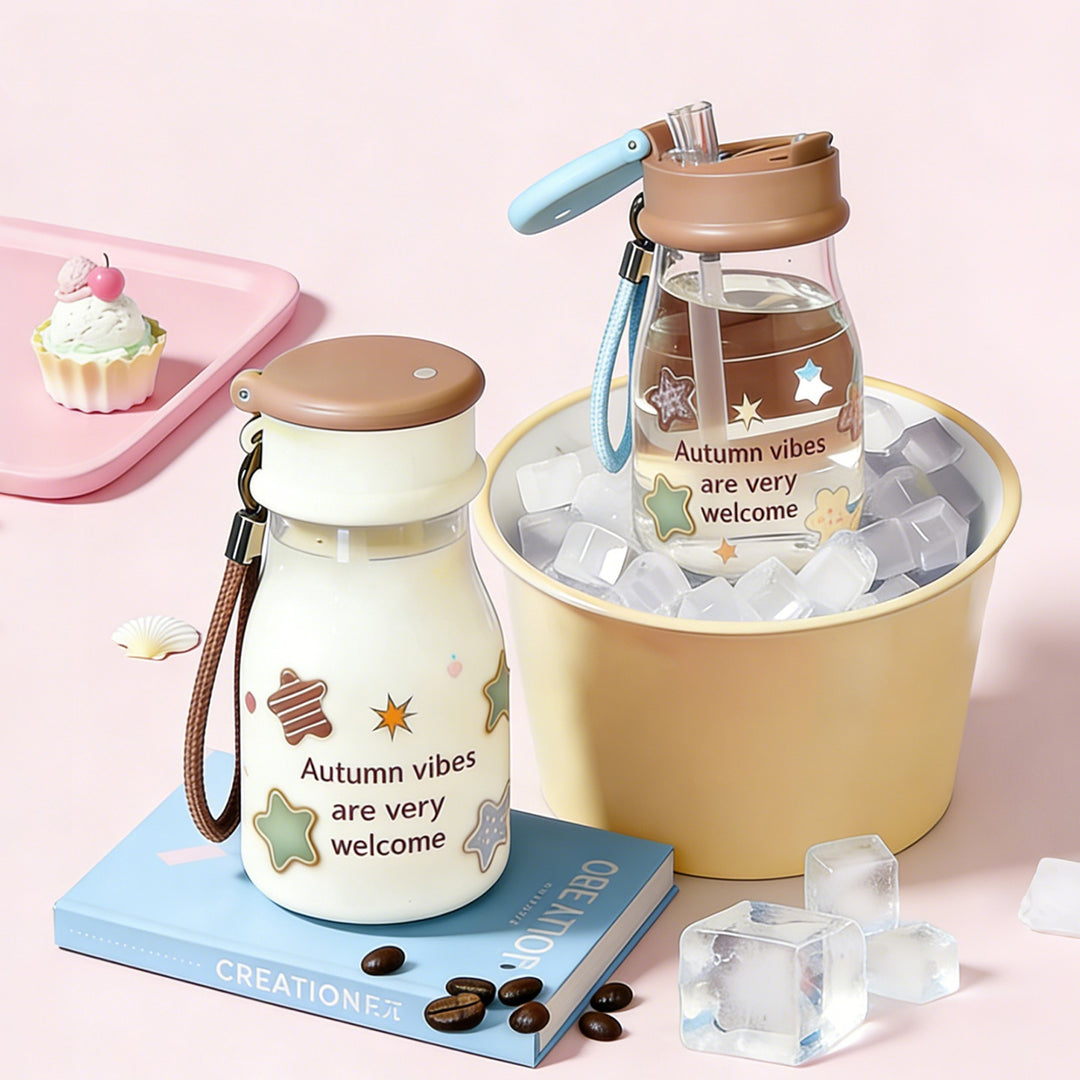Ladies drinking bottle with playful print and practical carrying handle Bowlift